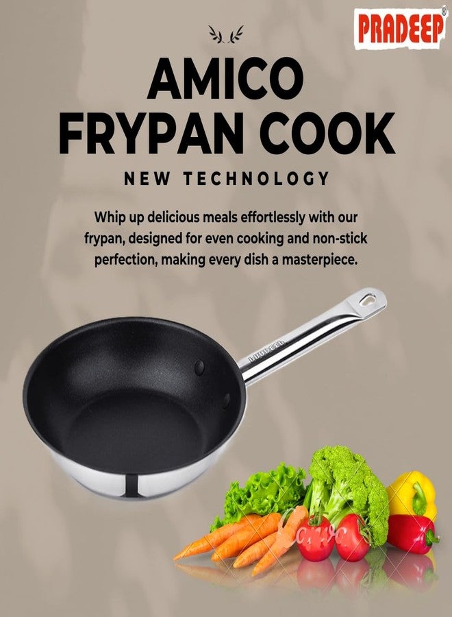 PRADEEP Stainless Steel Amico Non Stick Fry Pan 30CM/2.9Ltr| Induction Base|Omelette Pan|Gas&Induction Compatible|Scratch &Metal Spoon Friendly|Stainless Steel Stay Cool Handles - Image 2